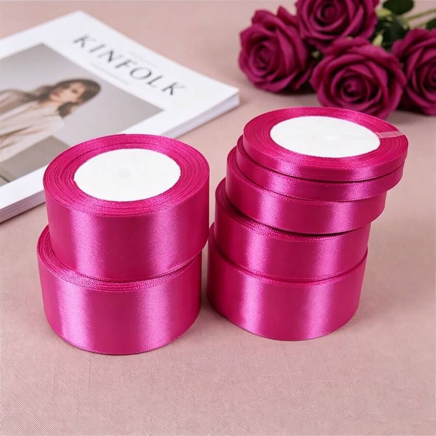 1 Roll Polyester Satin Ribbon For Gift Boxes, Candy Boxes, Flower Decoration, Handmade Rose DIY Material, Holiday Gift Wrapping Ribbon (Machine Dyed, Slight Color Difference) - Rose Red - View 1