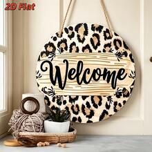 Leopard Print Welcome Door Sign - Round Wooden Wall Hanging With Rope, Wild Animal Print & Rustic Wood Plaque, Modern Boho Front Porch Decor For Entryway, Living Room & Home Office - 2D Flat Art - A - View 4