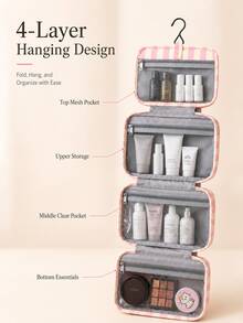 1pc Multi-Functional 4-Fold Hanging Toiletry & Makeup Bag, Large Capacity Travel Cosmetic Organizer With Hook, Portable Wash Bag For Business & Daily Use,Travel Essentials,Dorm Room Essentials College,Home Decor - Multicolor - View 7