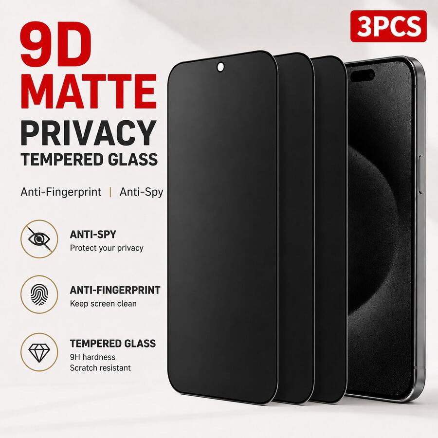 CASECOPS 3 Buah Pelindung Layar Privasi Matte Full Coverage, Perlindungan Tepi Privasi yang Ditingkatkan, Tidak Mengangkat Casing, Desain Sudut Membulat, Anti Gores, Anti Guncangan, Anti Sidik Jari, Tanpa Gelembung, Mudah Dipasang, Cocok Untuk Seri 17 Pro Max/17 Pro/17 Air/17/16 Pro Max/16 Pro/16 Plus/16/15 Pro Max/15 Pro/15 Plus/15/14/13/12/11/XS Max/XS/XR, Casing Ponsel yang Kompatibel - 3 buah - View 1