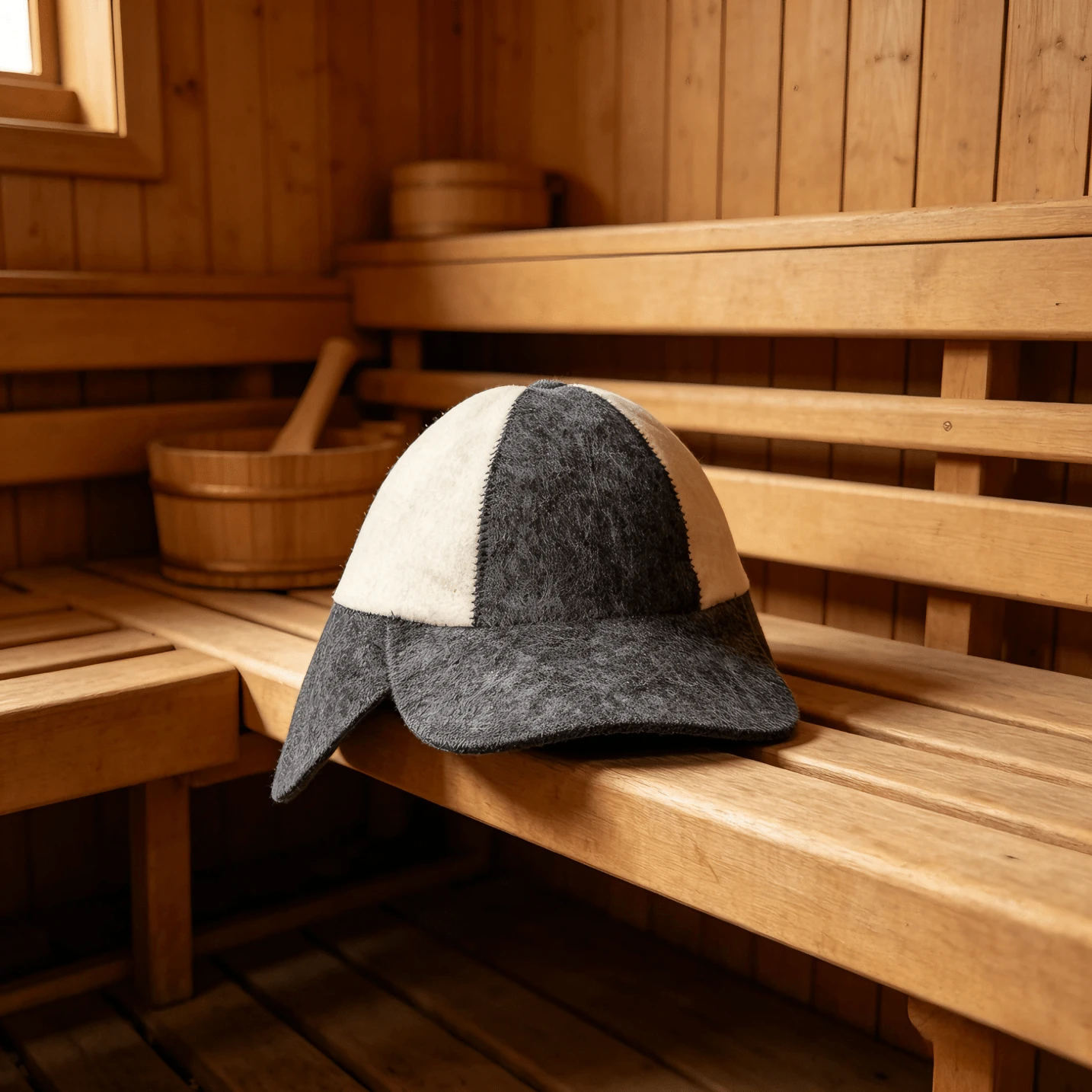 1pc Two-Tone Wool Felt Sauna Hat With Ear Flaps, Thick Heat Insulation Russian Banya Cap, Water Absorbing Spa Steam Room Headwear, Unisex Sauna Accessory For Hot Spring Bath - Baseball Cap - View 1