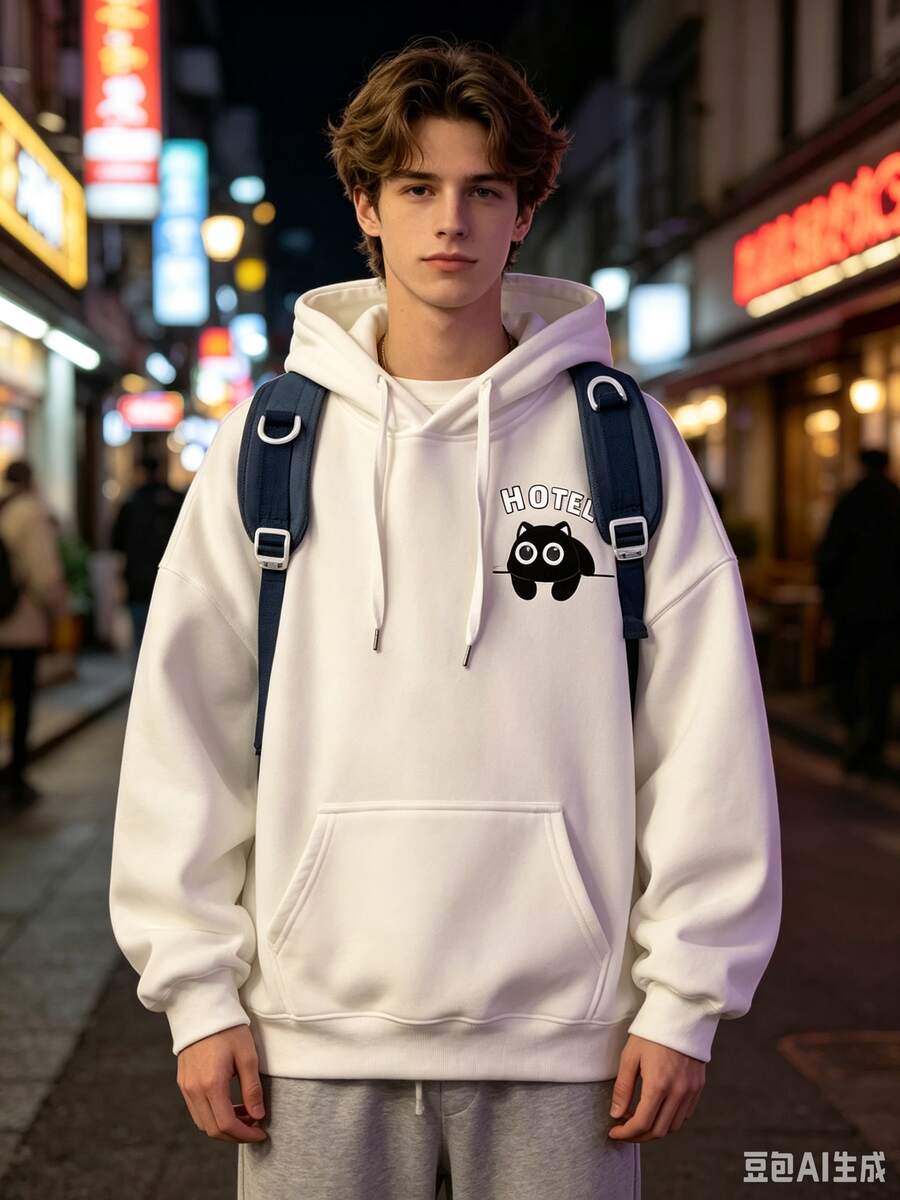 American-Style Hooded Sweatshirt For Men And Women, New Spring And Autumn Loose-Fit Pullover Long-Sleeve Top, Simple Thickened Jacket - 白色 - 查看 1