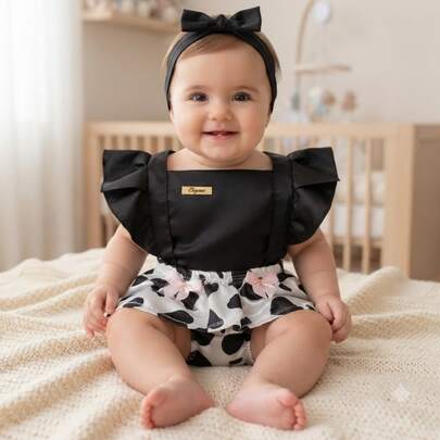 Romper Vaquinha jardineira Mesversario Menina  Temático Vaquinha body Bebê Safari