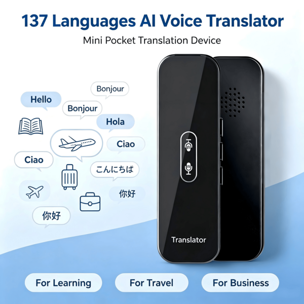 Instant Language Translator, Real-Time Two-Way Language Translation, 137 Languages AI Voice Translation Device, Mini Pocket Translator For Learning, Travel And Business Communication