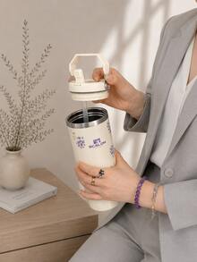 SCALON 30oz/900ML 1PC Large Capacity Insulated Tumbler With Handle And Straw, Portable Stainless Steel Vacuum Leak-Proof Drinking Cup, Ice Tumbler, Travel Mug, Stainless Steel Insulated Cold Cup, Coffee Cup, Suitable For Travel, School, Office, Outdoor, Gym, Home And Other Occasions, Gift For Friends, Family, Holiday Gift, Birthday Gift (Includes Straw) - Multicolor - View 2