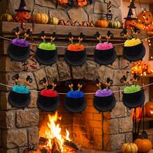 Witch Leg Cauldron Flag, Felt, Halloween Pom Pom Witch Cauldron And Various Pattern Witch Leg Paper Cutout Hanging Flag, Happy Halloween Wall Hanging Party Decoration, Home And Room Decor, Holiday Atmosphere Prop, Party Prop, Party Gift - Multicolor-a - View 11