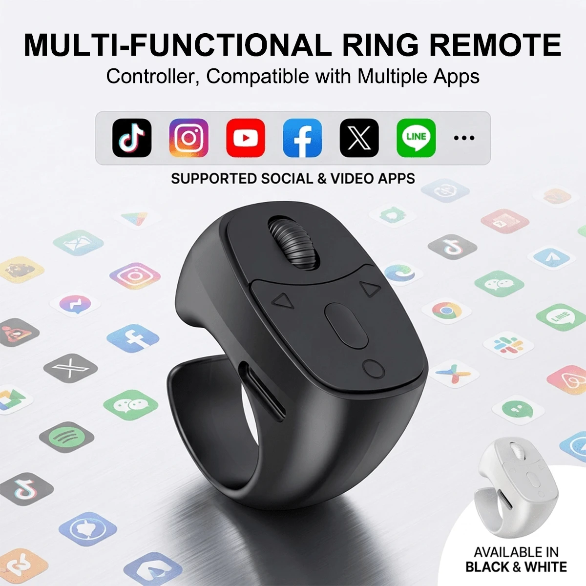 Video Scrolling Ring Remote Control, Bluetooth Camera Remote | Wireless Wristband, IOS&Android Compatible, Hands-Free, Video Recording & Music Control