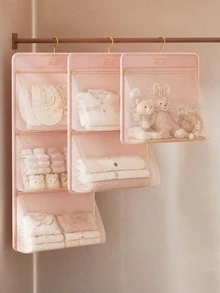 1 Pc Pack Hanging Closet Organizer With Mesh Pockets,Pink Fabric Storage Shelf For Bras,Socks&Underwear,Space-Saving For Wardrobe,Dorm Or Bedroom,Back To School Dormitory Must-Have.Storage Organizer,Storage,Storage Organizer,Travel Essential Holiday,Bedroom Room Decor,Back To School - Multicolor - View 11