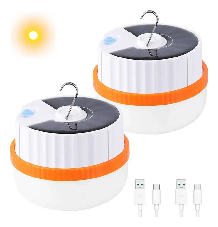 2pcs Rechargeable Solar LED Emergency Portable USB Lights - Warm White - View 1