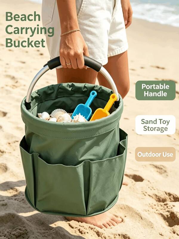 Multi Pocket Foldable Storage Basket, Handheld Outdoor Carry Bucket, Collapsible Tool Organizer.Outdoor Picnic Storage, Beach Toy Organizing