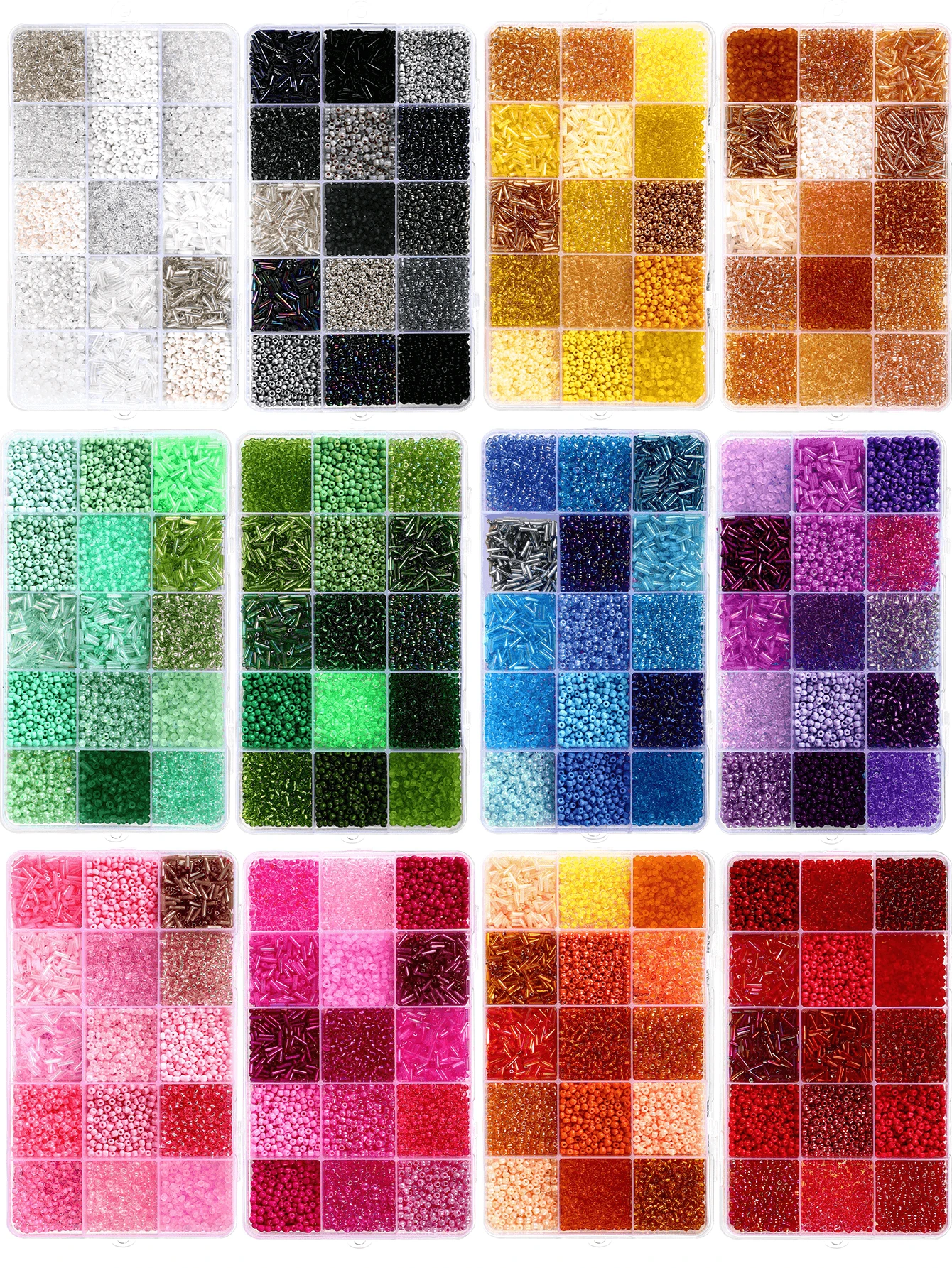 2 Boxes 30 Colors Glass Seed Beads And Tube Beads For DIY Jewelry Making - A - View 1