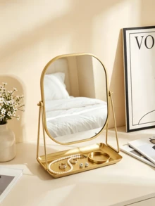 Vanity Mirror, Desktop Makeup Mirror, Metal European Vintage Style Desktop Vanity Mirror, Adjustable Stand High Definition Mirror, Bedroom Decor Ornament, Home Decor Mirror Student Dorm Portable Makeup Mirror, Suitable For Travel, Bedroom, Bathroom, Office, Vanity And Countertop, Makeup Tool, Back To School Season, Christmas Gift, Best Gift For Women - Multicolor - View 1