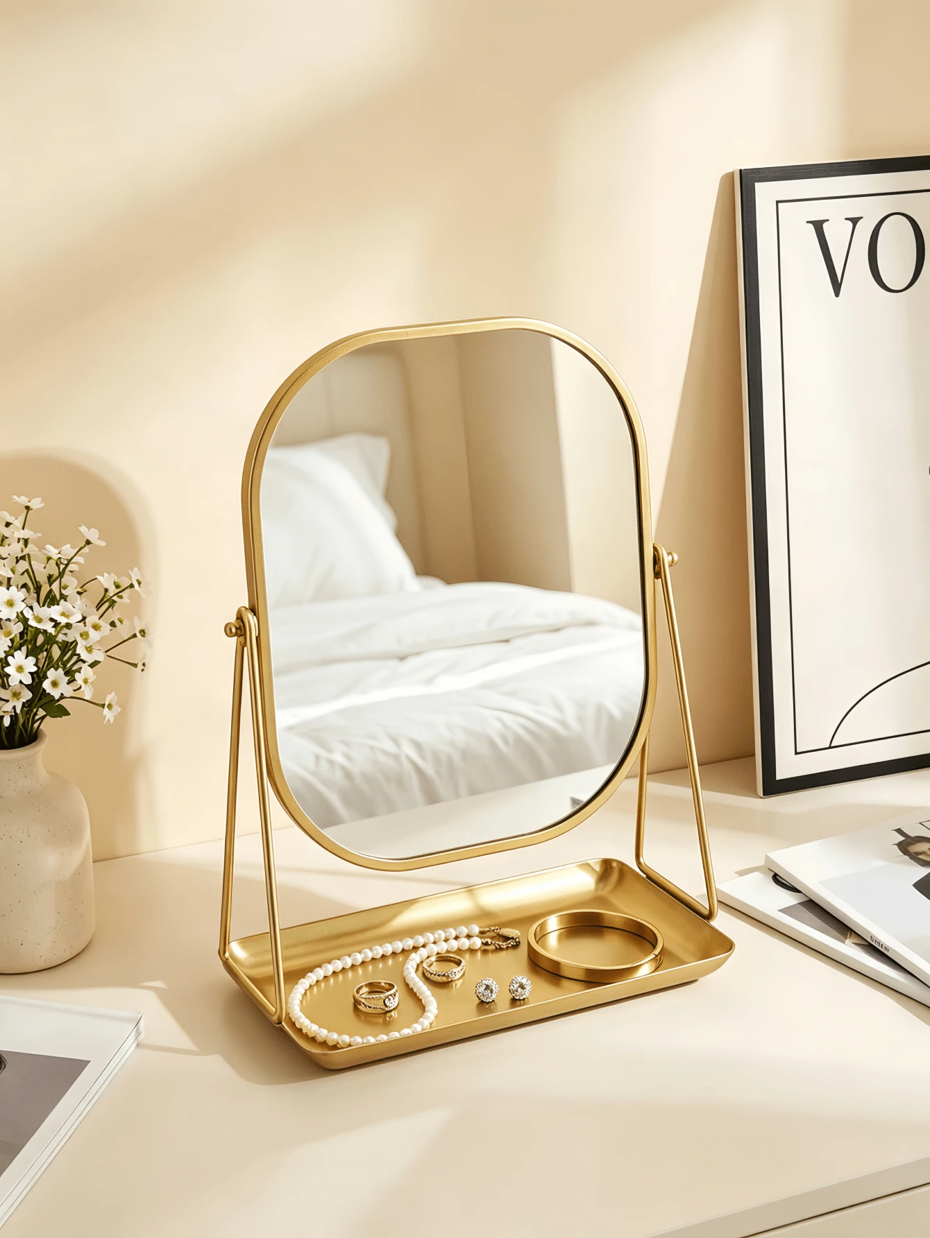 Vanity Mirror, Desktop Makeup Mirror, Metal European Vintage Style Desktop Vanity Mirror, Adjustable Stand High Definition Mirror, Bedroom Decor Ornament, Home Decor Mirror Student Dorm Portable Makeup Mirror, Suitable For Travel, Bedroom, Bathroom, Office, Vanity And Countertop, Makeup Tool, Back To School Season, Christmas Gift, Best Gift For Women - Multicolor - View 1