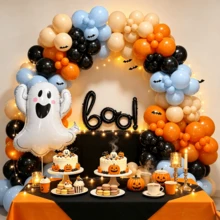 92Pcs Halloween Boo Themed Balloon Arch Garland Kit Little Boo Ghost Foil Balloons With 3D Bat Stickers For Spooky Birthday Halloween Boo Party Backdrop Decor - Multicolor - View 3