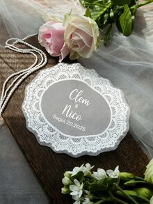 Personalized Lace Wedding Applique, Customized Embroidered Bridal Patch, Personalized Bride Name And Date Patch, Engagement Gift - Multi-color Pearl Lace Place Card - View 2