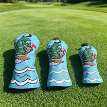 Pelindung Kepala Stik Golf Bordir Kura-kura Berselancar, Bahan PU Tahan Air, Tersedia 3 Gaya untuk Driver/Fairway Wood/Putter, Pelindung Stik Golf Tahan Aus, Aksesori Golf Luar Ruangan - Biru - View 3