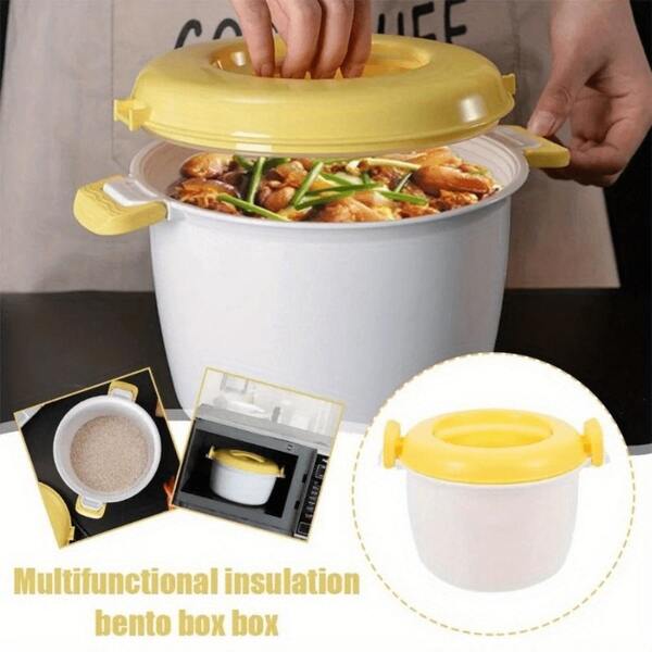 SOKANY Portable Microwave Rice Cooker, Cold And Hot Dual Use, Sealed Leak-Proof No Spilling, Partitioned Design No Mixing, Large Capacity Satisfying Delicious, Suitable For Rice, Vegetables, Fish, Soup, Pasta And More