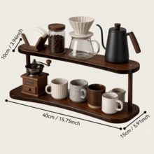 2-Tier Vintage Wooden Desktop Storage Rack, Vertical Shelf, Painted Material, Retro Texture, Durable Wooden Material, Space-Saving Design, Suitable For Coffee Station Cup And Coffee Bean Placement, Kitchen Condiment Bottle Organization, Cosmetic Countertop Organization, Living Room Desktop Accessory Organization, Multi-Functional Room Decor, Bedroom Decor, Shelf, Rack - View 7