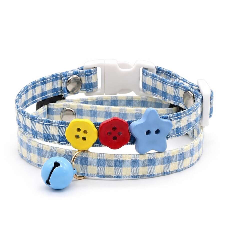2pcs Blue Cat Collar Set, Adjustable Quick Release Collar, Suitable For Cats And Small Dogs, Soft And Comfortable Pet Collar - Blue - View 1