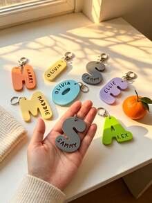 1pc Customized Acrylic Letter Name Keychain, Bag Pendant, Bright Macaron Color Acrylic Personalized Charm, Bag Keychain Accessory, Birthday Gift, Dopamine Decor - Name Hollow Fish Mouth Buckle - View 5
