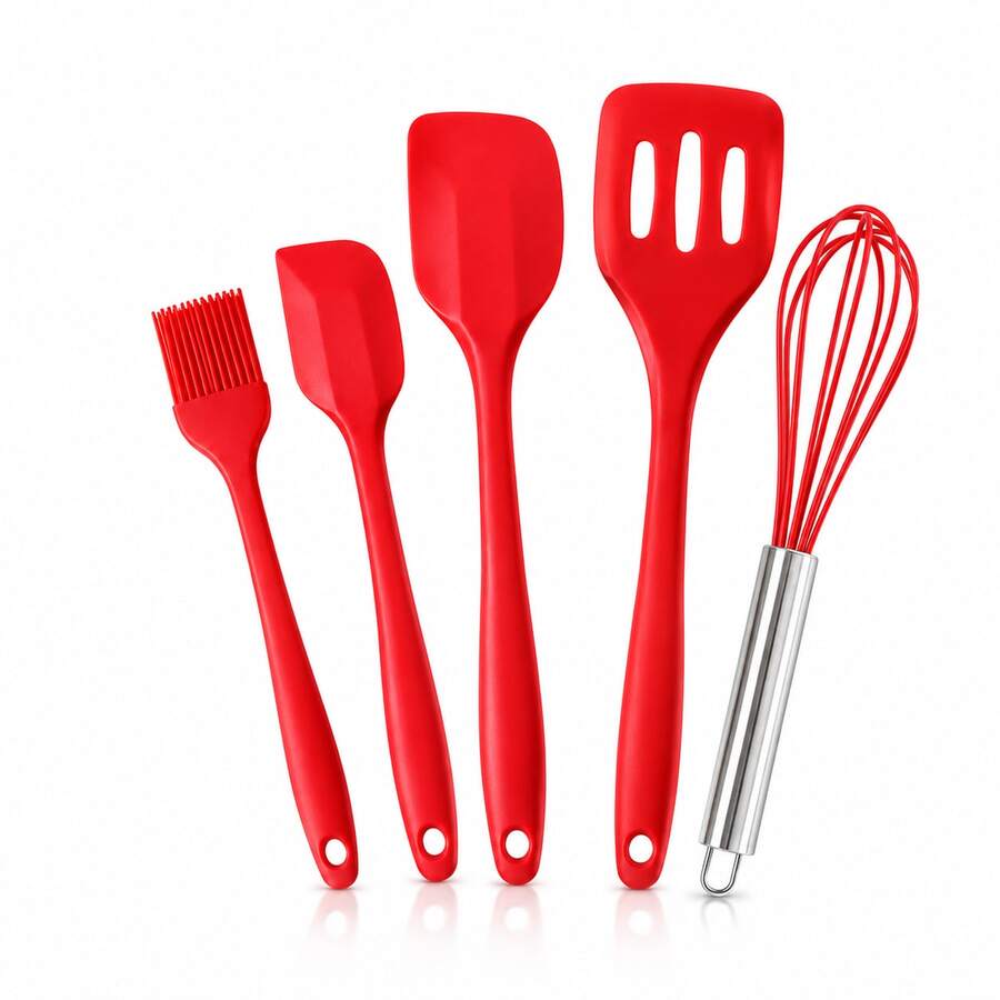 Kit com 5 Utensílios Silicone de Cozinha Vermelho Pincel Espátula Fuê Culinário - A - Visão 1