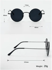 Unisex  Round Metal Frame , Retro   For Driving, Fishing, Designer Brand. - Black - View 4