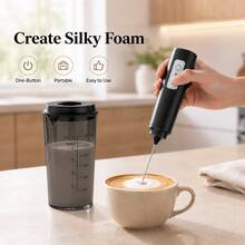 4-In-1 USB Rechargeable Electric Milk Frother, 3-Speed Handheld Milk Frother, 300mAh Battery, With Storage Sleeve, 350ml Measuring Cup And Lid, Suitable For Coffee, Latte, Cappuccino, Baking Mixing - Black - View 2