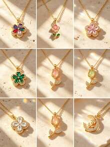 4/6/8/10pcs French Elegant Style Multi-Element Series Floral Pendant Stainless Steel Women's Jewelry Set Suitable For Daily Wear/Party/Commute/Business/Holiday Gift - Yellow Gold - View 6