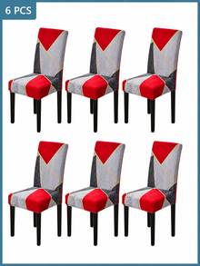 2/4/6pcs Printed Stretch Chair Covers, Living Room Dining Table Chair Protective Slipcovers, Home Decor - Red - View 1