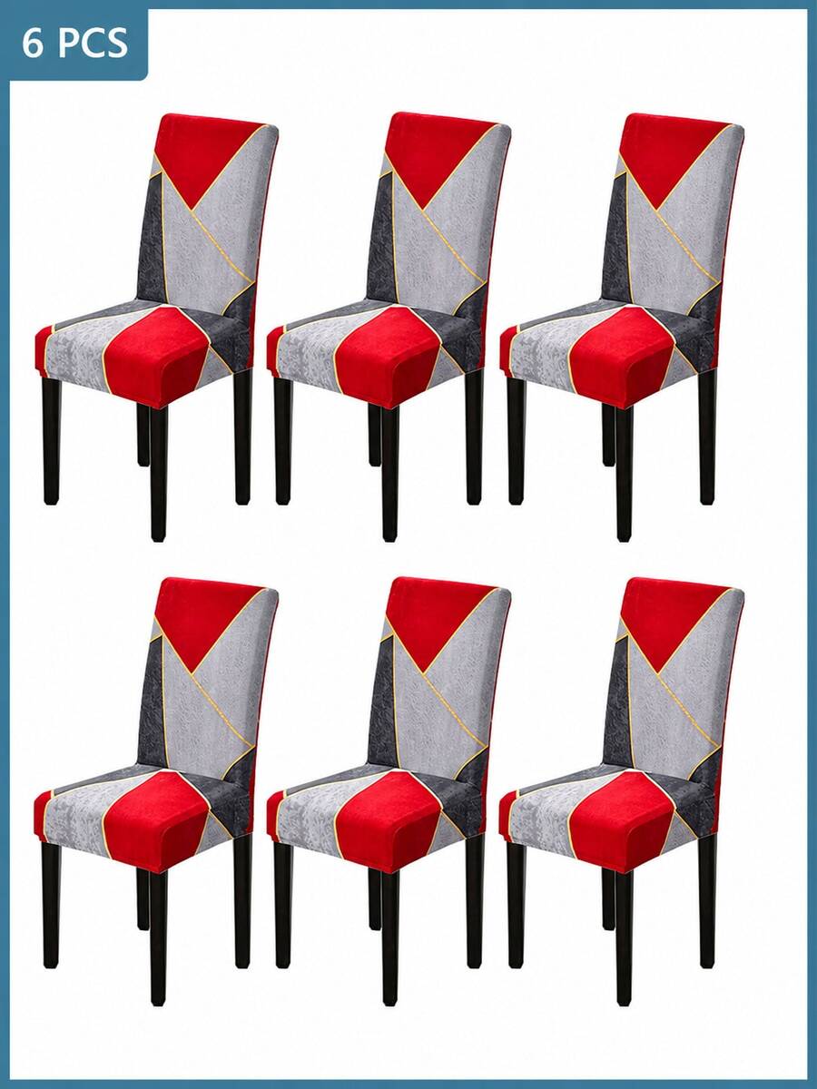 2/4/6pcs Printed Stretch Chair Covers, Living Room Dining Table Chair Protective Slipcovers, Home Decor - Red - View 1