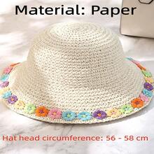 1pc Women's Fashion Straw Hat, Suitable For Summer, Outdoor Travel, Beach, Etc., Foldable, Rolled Edge Design, Sun Protection Function, Suitable For Daily Life - Colorful Flower Straw Hat - View 2