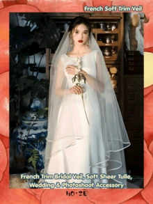 1 Buah Kerudung Pengantin Bertepi Satin, Tulle Lembut, Untuk Pemotretan Pernikahan di Gereja, Aksesori Pengantin Romantis, Dekorasi Pesta Halloween dan Natal - Putih - View 5