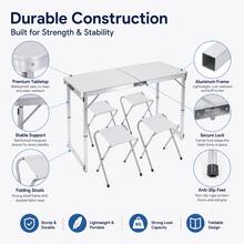 69x120cm 折疊桌與4張椅子套組 鋁製戶外用餐家具套組 - 彩色 - 查看 6