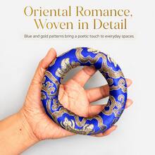 Singing Bowl Cushion In Deep Blue With Hand Embroidery, 7 Different Sizes, Authentic Nepali Design For Home Decor - Dark Blue - View 3