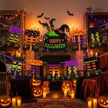 Witch Leg Cauldron Flag, Felt, Halloween Pom Pom Witch Cauldron And Various Pattern Witch Leg Paper Cutout Hanging Flag, Happy Halloween Wall Hanging Party Decoration, Home And Room Decor, Holiday Atmosphere Prop, Party Prop, Party Gift - Multicolor-a - View 3
