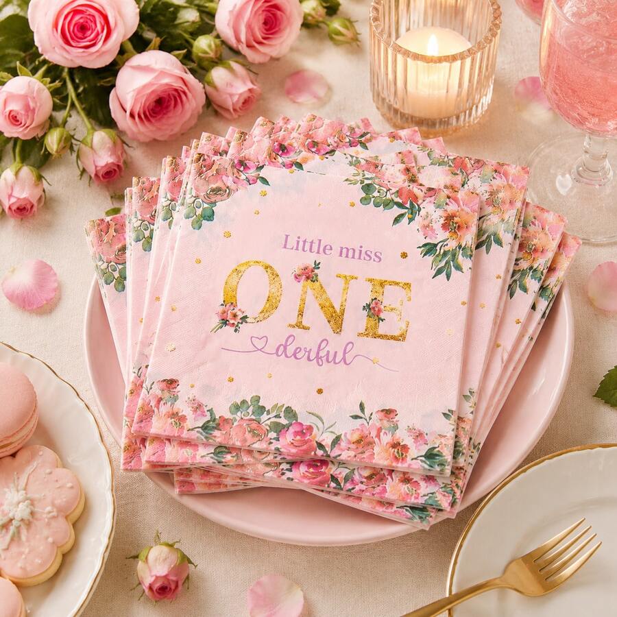 25/50/100pcs Pink 1st Birthday Party Napkins, Birthday Party Napkins, Suitable For Birthday Party, Gift Party, Wedding, Theme Party, Baby Shower, Bridal Shower, Wedding And Afternoon Tea Table Decoration - Multicolor - View 1