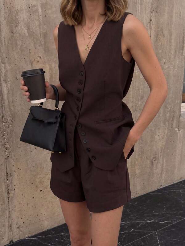 Elegant Casual Daily Date Commute Minimalist Fashion Holiday Women's Top + Shorts 2-Piece Set, Women's Summer Set, Elegant Women's Set, Casual Sets For Women, Holiday Outfits For Women