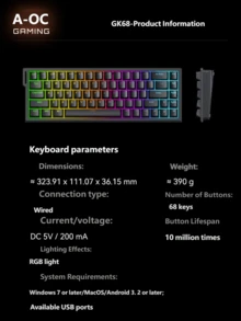 AOC Wired Gaming Keyboard And Mouse Combo RGB Backlit Mechanical Feel 68-Key Gaming Computer Keyboard - View 8