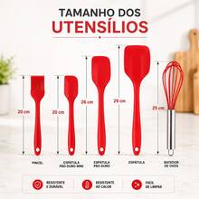Kit com 5 Utensílios Silicone de Cozinha Vermelho Pincel Espátula Fuê Culinário - A - Visão 3