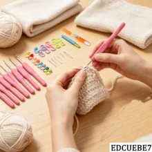 EDCUEBE7 9PCS Soft Handle Crochet Hook Set, 2-6mm Ergonomic Crochet Hook Set, Pink Soft Touch Aluminum Crochet Hooks, Suitable For Beginners/Professionals, Exquisite Knitting Crochet Supplies (Accessory Color Random) - Pink Crochet Hook - View 1