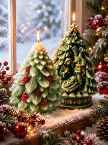 1pc Christmas Tree Silicone Candle Mold, Berry Leaf Short Pine & Star Top Christmas Holy Family Embossed Tall Fir Mold, Full Leaf Texture, Non-Stick Flexible Reusable Silicone, Suitable For DIY Soy Wax Candles, Epoxy Resin, Plaster, Soap, Winter Window Decor And Religious Christmas Gift Box Decoration - Christmas Tree Silicone Mold - View 10