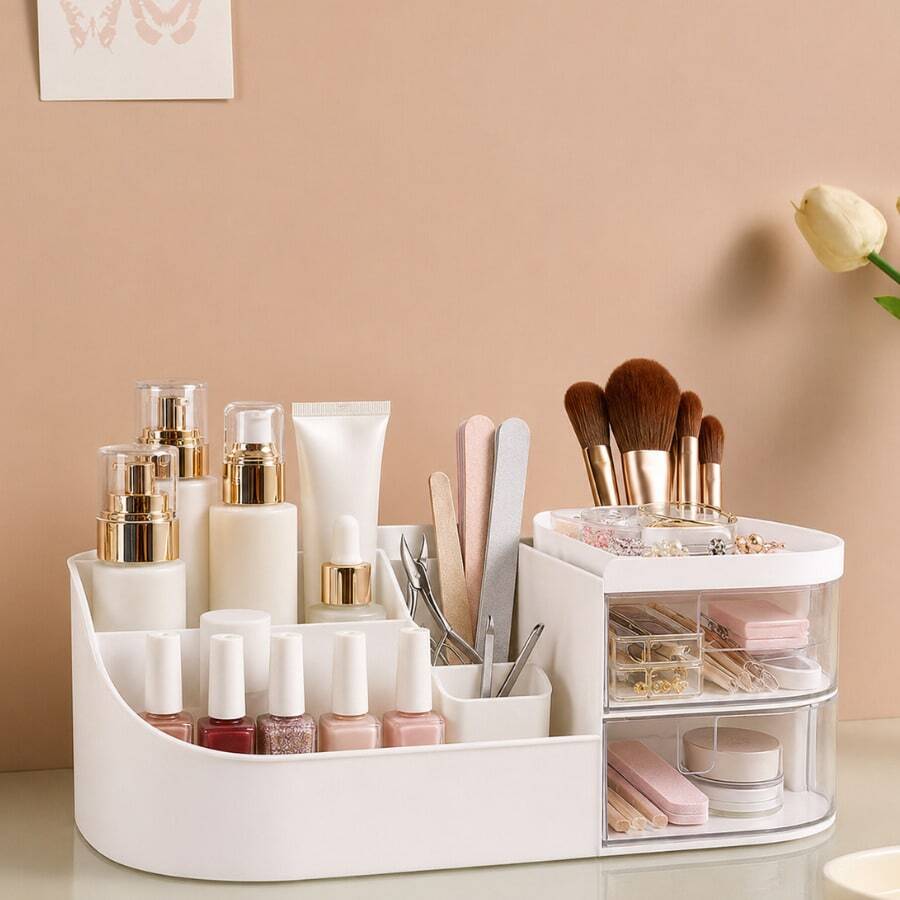 1pc Modern Cosmetic Storage Box With Transparent Drawer, Large Capacity Makeup Organizer, Suitable For Vanity, Bedroom And Bathroom - Multicolor - View 1