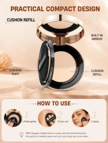 FV 1pc Full Coverage Cushion Foundation , Natural Glow Foundation Oil Control Pore-Less Concealer Flawless Non-Fading Weightless Buildable Coverage Cushion With Mirror & Puff Brand Beauty Makeup For Women Mom Wife Sister Teen Girl Friend - F02 LIGHT - View 8