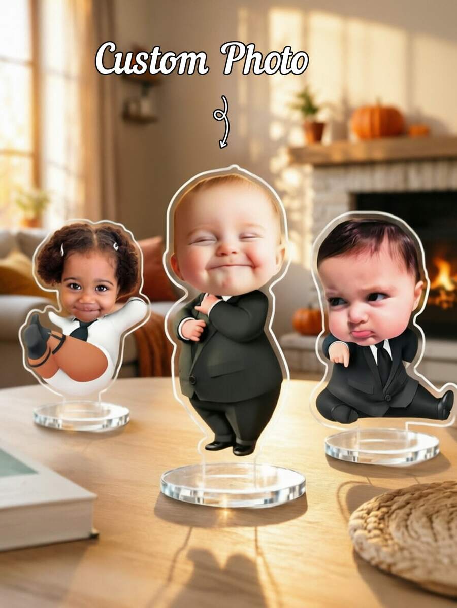 1/3/5pcs Customized Baby Boss Acrylic Desktop Decor, Personalized Photo Acrylic Plaque, Birthday Decoration Display Sign, Creative Commemorative Gift, Customized Desktop Ornament - Multicolor - View 1