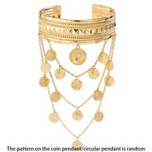 1pc Gold Metal Elegant Geometric Round Tassel Multi-Layer Arm Cuff, Women's Upper Arm Jewelry, Arm Band, Bohemian Style Fashion Accessory - Multicolor - View 7