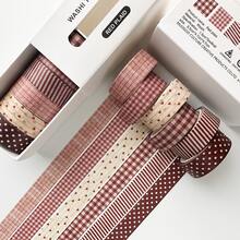 6 Rolls Boxed Vintage Plaid Pattern Washi Tape, Minimalist Style 1.5cm Wide Decorative Tape For Scrapbooking, Stationery, DIY Crafts, Gift Wrapping, Surprise Gift For Friends - Sets - View 5