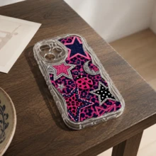 Niche Hot Girl Pink & Black Leopard Print Patchwork Star Glitter Phone Case Compatible With IPhone 17 Pro Max/16/15 Pro/14 Plus/13 Mini/12 Pro Max/11 Pro Galaxy S26 Ultra S25 S24 FE S23 Ultra A56 5G A55 A54 A36 A35 A26 A17 A16 A14 Sweet & Cool Protective Cover - Multicolor - View 8