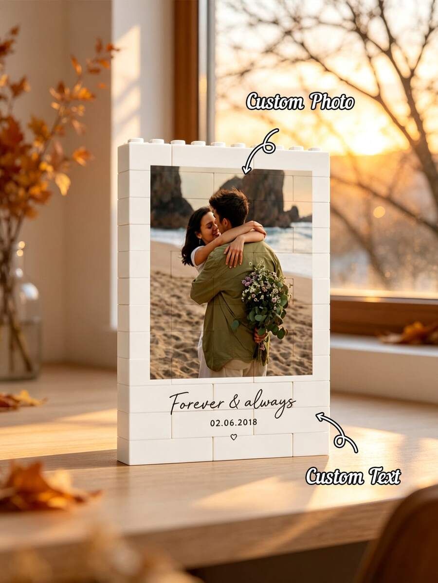 Customized Photo Building Blocks For Couples, Suitable As Boyfriend Gift, Anniversary Gift, Couple Gift, Men's Gift, Personalized Gift, Personalized Anniversary Photo Gift, Romantic Collectible, Customized Building Block Collectible, Couple Birthday Gift, Wedding Anniversary, Valentine's Day Collectible - C-couple Building Blocks - View 1