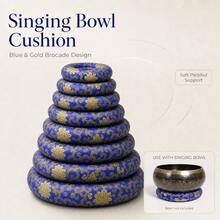 Singing Bowl Cushion In Deep Blue With Hand Embroidery, 7 Different Sizes, Authentic Nepali Design For Home Decor - Dark Blue - View 2