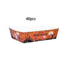 20pcs/40pcs/60pcs Halloween Orange Paper Food Trays, Disposable Boat-Shaped Paper Trays Printed With Black And Orange Pumpkin, Ghost, Witch And Castle Patterns; Suitable For Halloween Party, Birthday Celebration, Day Of The Dead Festival - Multicolor - View 9